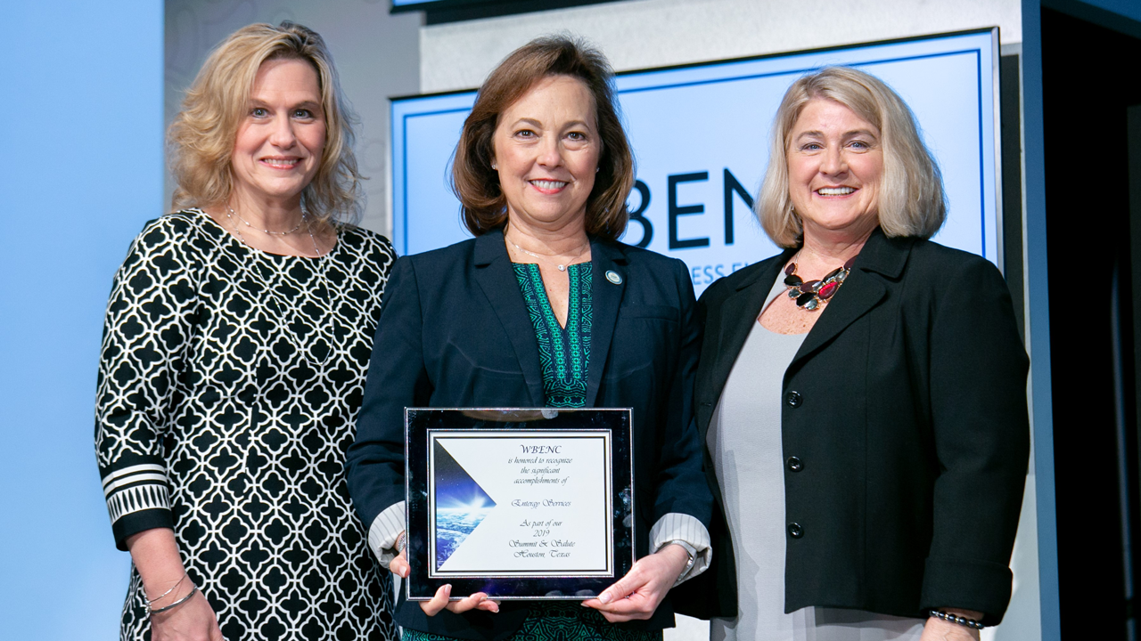 From left to right: Barbara Kubicki-Hicks (board chair, senior vice president, Procurement Services Executive Bank of America), Sallie Rainer and Pam Prince-Easton (ex-officio, president and CEO WBENC).